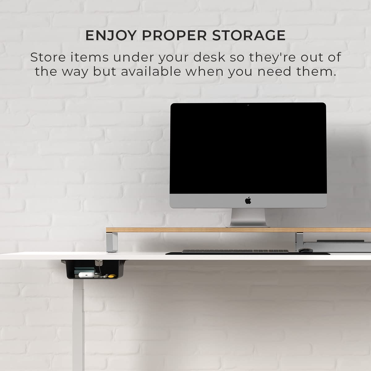 HumanCentric Under Desk Storage Shelf, Drawer Organizer for Office, Workstations, Tables, Sit Stand Desks, Gaming Setups, Mountable Storage Tray, Cable Management, Screw or Stick On with VHB Tape