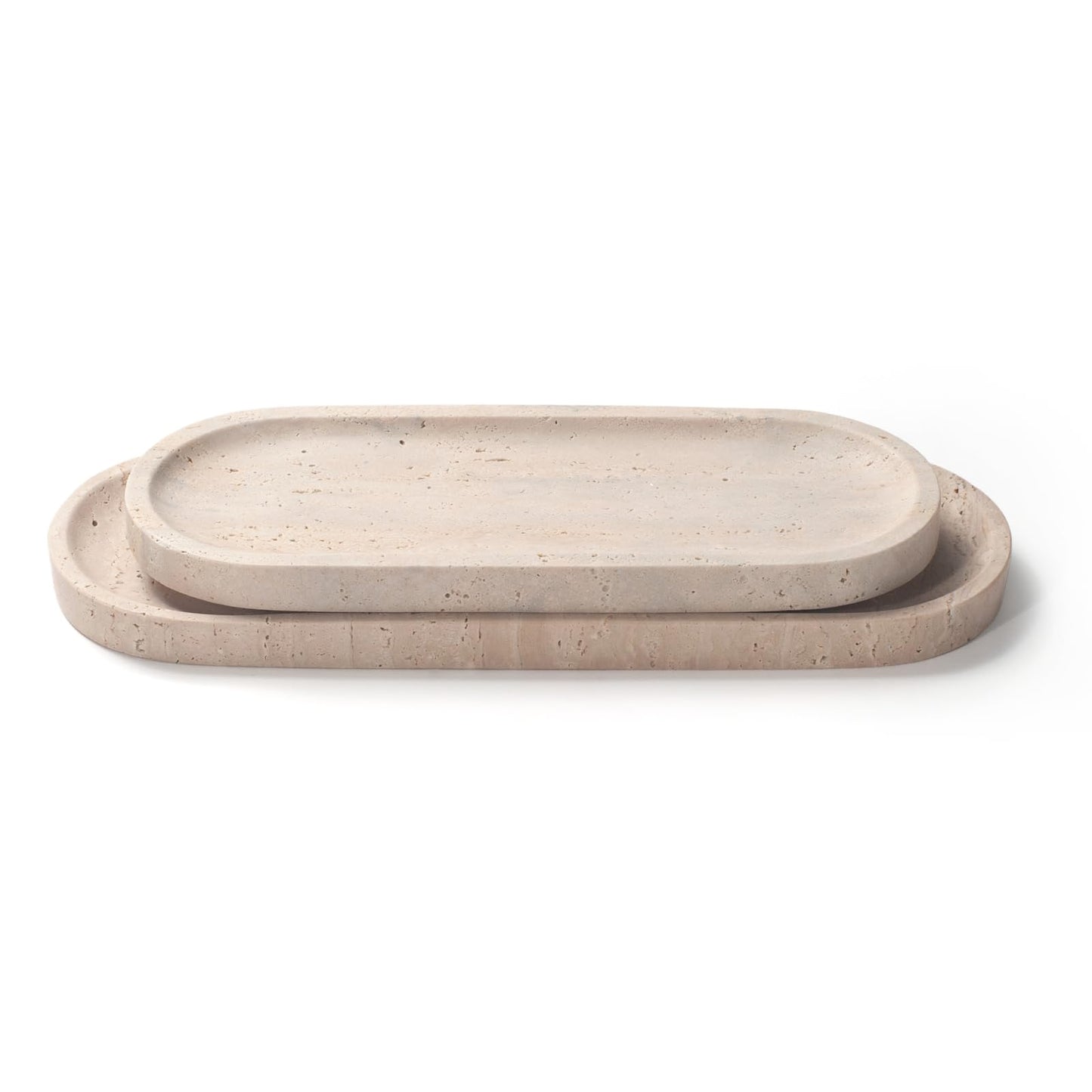 Oval Travertine Stone Tray for Jewelry, Candles, Perfume, Decorative Marble Bathroom Tray for Countertop Organizer 9.8inch x 3.9inch x 0.7inch