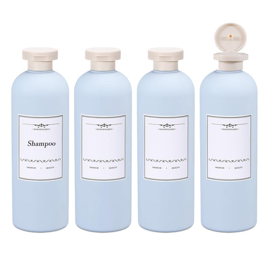ASEVAT 13.5oz 4pack Refillable Travel Shampoo and Conditioner Bottles, Travel Size containers, Travel Bottle for toiletries, Squeeze Bottles with Flip Cap, Empty Plastic Leak Proof Travel Bottles
