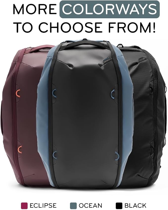 Peak Design Travel Duffelpack 45-65L, Eclipse, Weatherproof Duffel Backpack, Expandable, Extra-Long Zip, Stowable Straps, Fits Packing & Camera Cubes, Versatile Bag for Travel & Adventure