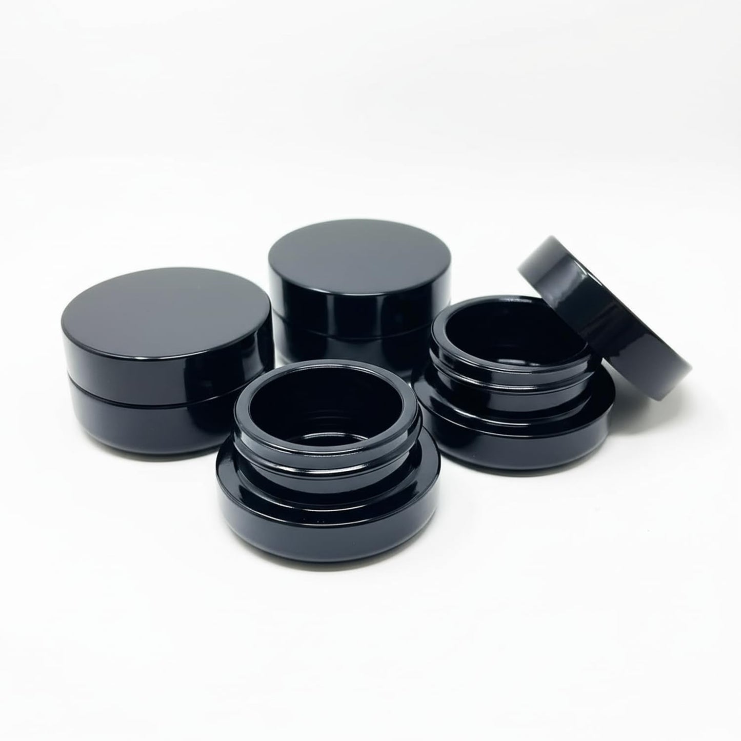 80pcs 7ml UV Resistant Glass Jar Set with Child-Resistant Black Lids - Round Bottom Cosmetic Jars for lip balm wax and creams