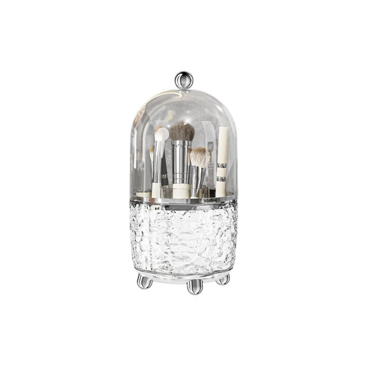 Makeup Brush Holder with Lid, 360° Rotating Makeup Brush Holder for Vanity, Dustproof Spinning Makeup Brush Organizer with Lid for Bathroom Countertop, Cosmetic Tools Organizer with Cover (Clear)
