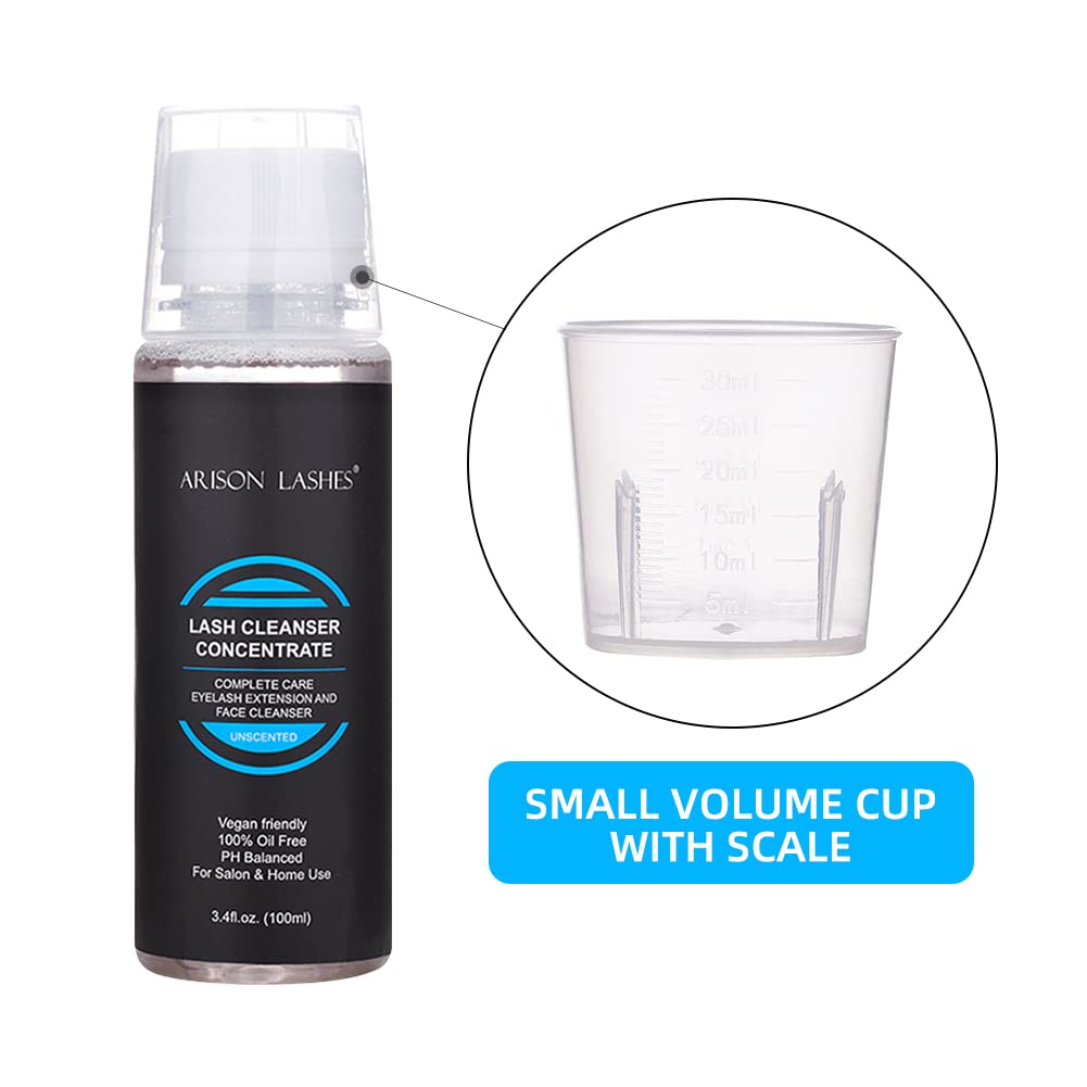 ARISON LASHES Lash Shampoo Concentrate Eyelash Cleanser Concentrate 100ml Foaming for Extensions with Salon Home Care Makes 20 Bottles of 60ml(Unscented)