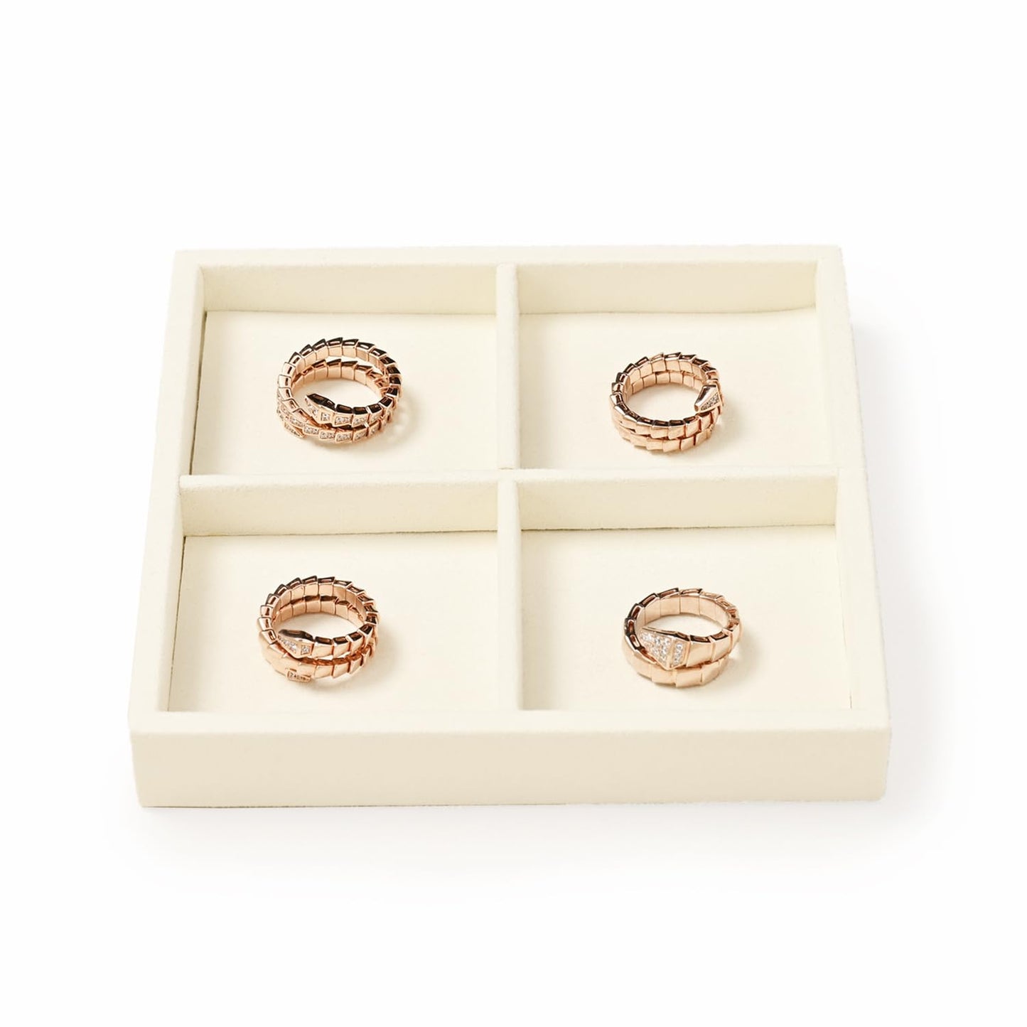 Oirlv Microfiber 4 Grids Stackable Jewelry Display Trays Showcase Jewelry Organizer Storage Trays(Beige)