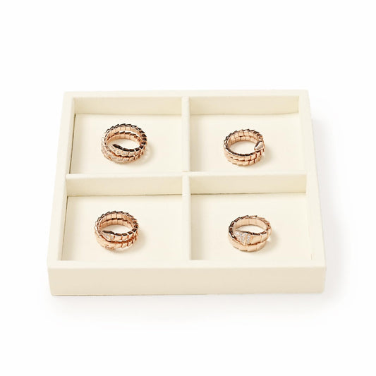 Oirlv Microfiber 4 Grids Stackable Jewelry Display Trays Showcase Jewelry Organizer Storage Trays(Beige)