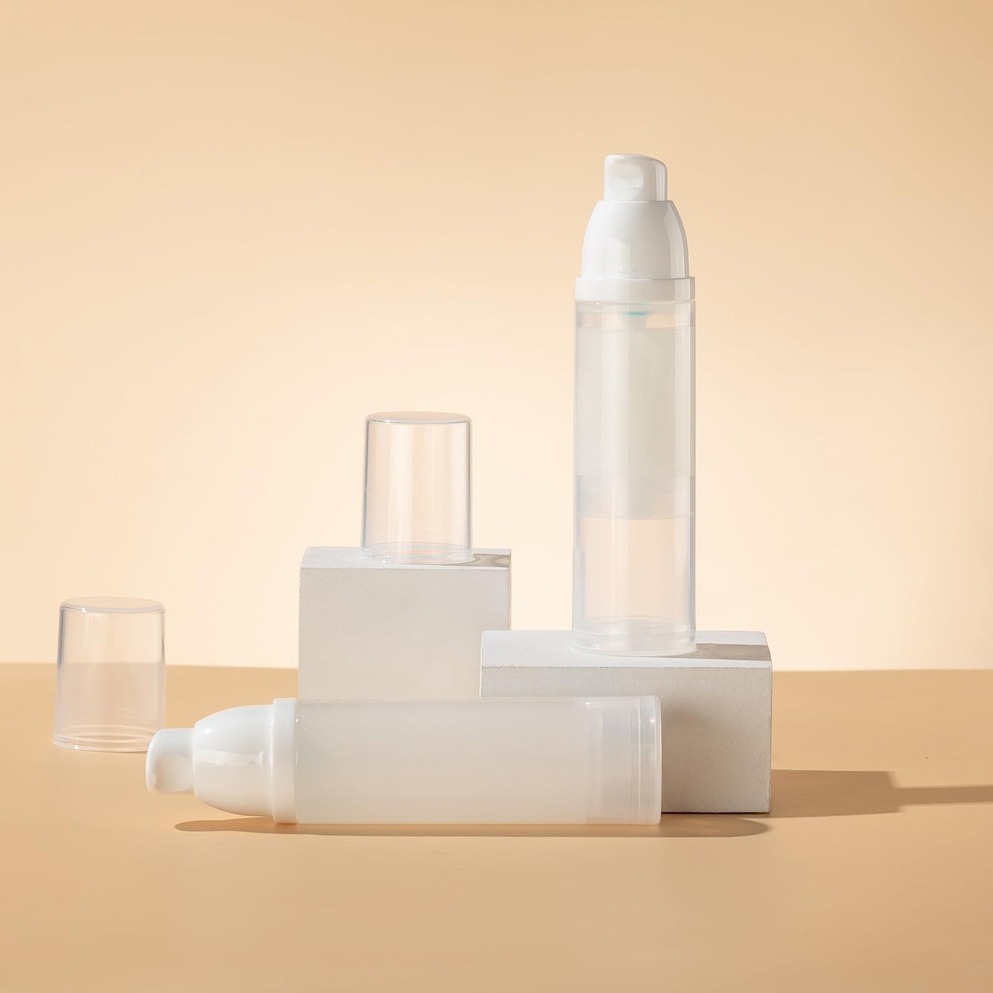Lulupack Travel Pump Bottle for Lotion - Airless Pump Container 1.7oz Empty for Cosmetic Oil - Small Dispenser Refillable for Travel Size Shampoo - Mini Jar for Toiletry Foundation Makeup 30ml 6pcs