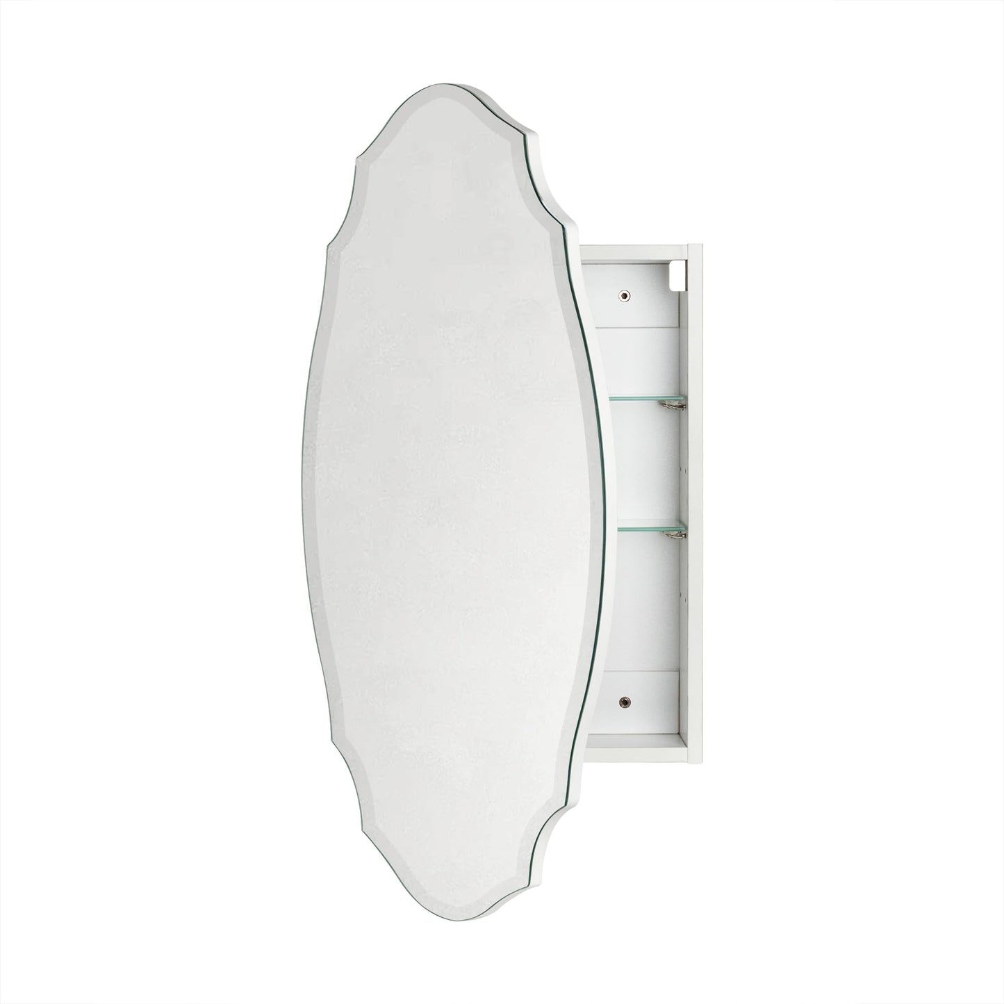 TOMACE Frameless Assymetrical Oval Medicine Cabinet with Beveled Mirror Irregular Surface Bathroom Medicine Cabinet Mirror with Storage for Bathroom, 20'' W x 30'' H