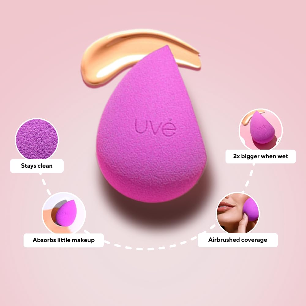 UVé Makeup Sponge Set, Professional Blender with Super-Soft Latex-Free Foam for Liquid, Cream & Powder Foundation, Vegan, Cruelty-Free, Pack of 3 (2 Helio,1 Violet)