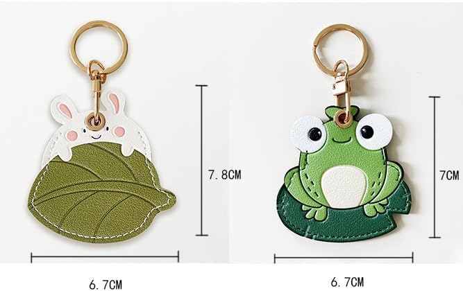 MC Fashion PU Leather Keychain Holder Case Compatible with AirTag, Cute Cartoon Panda GPS Tracker Case Charm Key Ring (Frog)