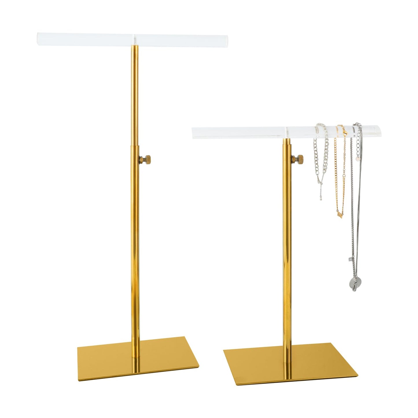 CHAWTALION Jewelry Display Stand, 2PCS T Bar Purse Handbag Holder Adjustable Height Stainless Steel 13.3~21.2 Inches Showcase Rack for Retail Boutique or Home Closet