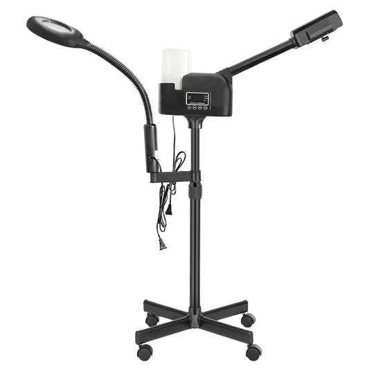 Professional Facial Steamer 2 in1 Steamer for Face 5X LED Magnifying Lamp Hot Ozone Facial Steamer for Esthetician Beauty Face Equipment Use at Home or Salon（Black）