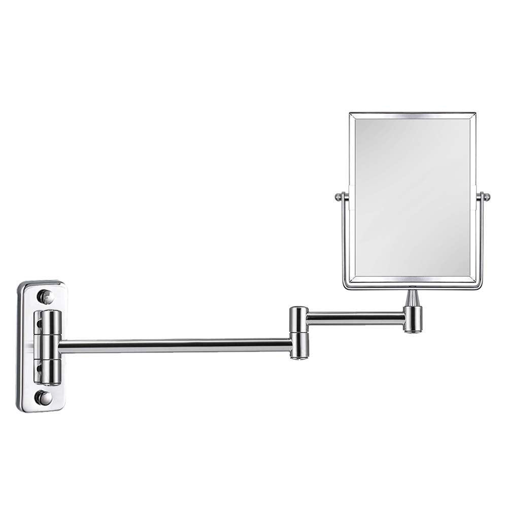 QiMH 3X Magnifying Wall Mounted Vanity Makeup Mirror | Rectangular 8x6 Inch with Extendable Arm | Polished Chrome Finish Double-Sided Swivel Mirror
