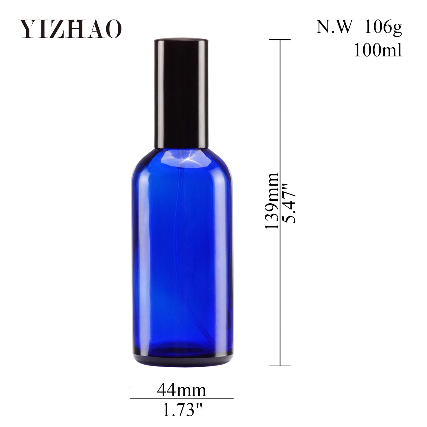 YIZHAO Blue Glass Spray Bottles 4oz, with Small Fine Mist Spray, Metal Cap, Refillable for Essential Oil,Travel,Cleaning,Perfume,Aromatherapy,Makeup – 4 Pcs