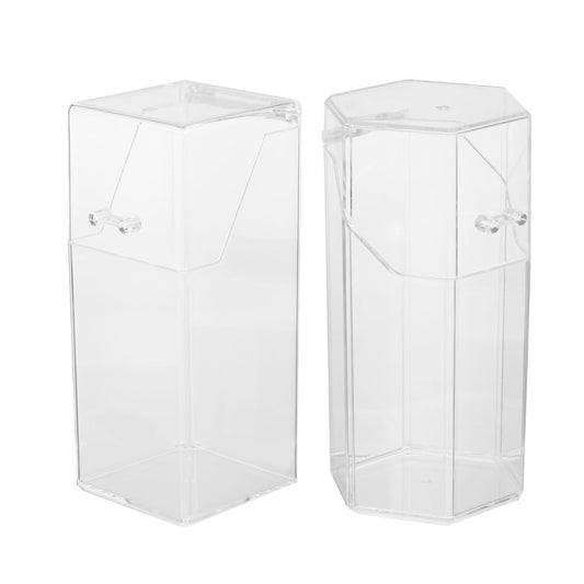 ARTIBETTER Acrylic Makeup Brush Cup, 2pcs Square & Hexagonal， Dustproof Flip Lid Storage Container， Cosmetics Organizer for Vanity Table