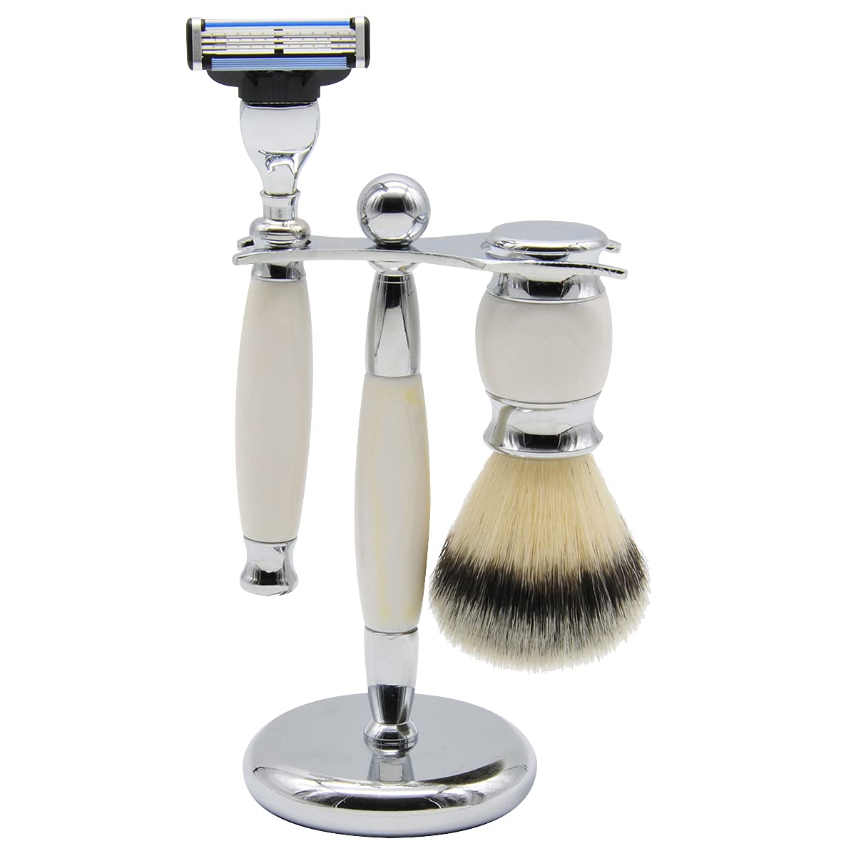 Union Razors SS2 Three Piece Shave Kit with Razor, Shaving Brush and Stand - White