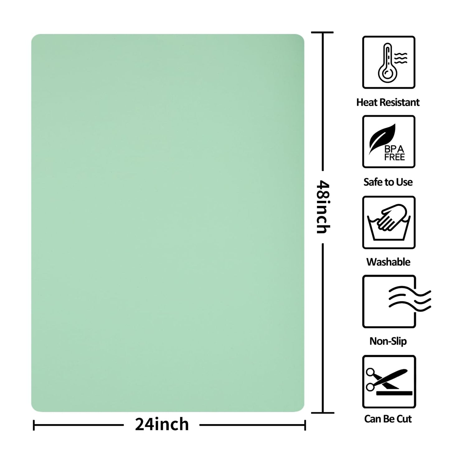 Silicone Mat Heat Resistant Mats for Countertop, Large Silicone Mats for Kitchen Counter Crafts Workbench Table, Size 48x24 inches Thick 2mm,Rolled Package,Light Green