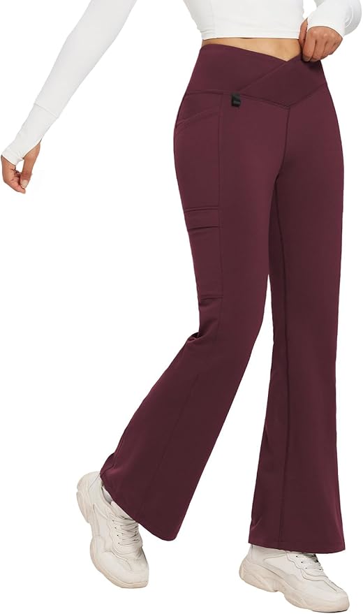 baleaf Women's Fleece Lined Pants Winter Thermal Water Resistant Crossover Flare Leggings Warm Bootcut Hiking Outdoor