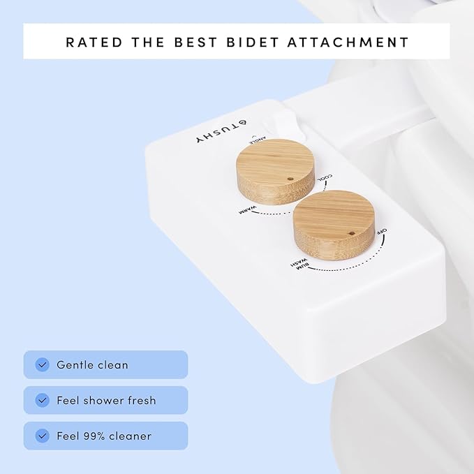 TUSHY 3.0 Spa Cool to Warm Water Bidet Attachment. Easy Universal Toilet Seat Install, Requires Sink Connection for Temperature Control. Fresh Self-Cleaning Clean Water, Noir/Gold