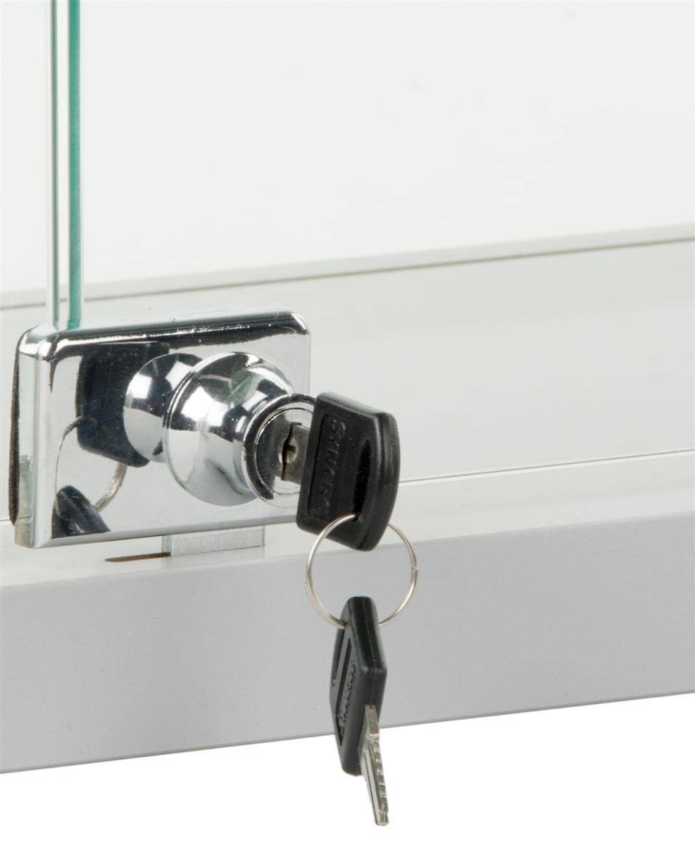 Displays2go Countertop Glass Display Case – Silver Aluminum Frame with 3 Adjustable Shelves & Locking Doors, EuroVu Series (165ANTSV)