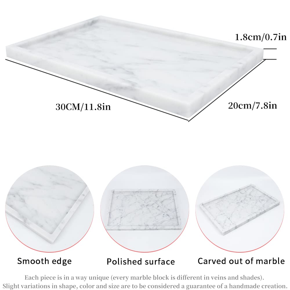 100% Natural Marble Serving Tray Luxury Marble Storage Tray for Home Decor Stone Tray for Bathroom/Kitchen/Vanity/Dresser,Plate Holder for Tissues, Candles, Towel