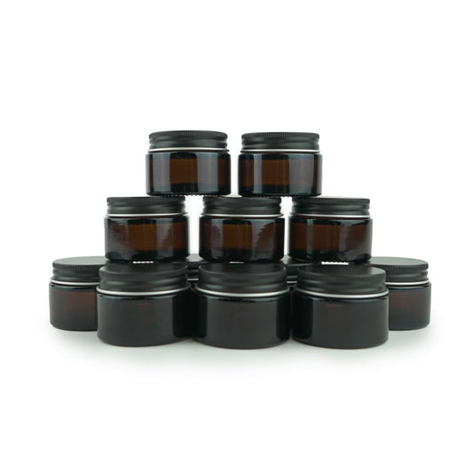 Nature Packaged Glass Amber 1oz Jar - 12 Packs, Lead-Free Empty Round Jars For Beauty Products, Lotion, and Powders - Black Lid - Small Candle Jars