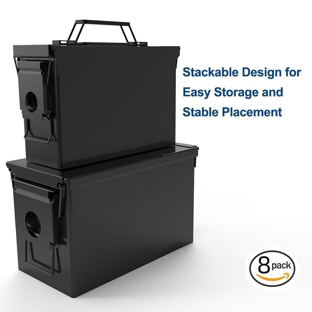 PATRON 30 50 Cal Ammo Can Metal 9mm Ammo Box Storage Crate Case for Shotgun Bullet Rifle Nerf Ammunition Waterproof Case-Gard Organizer Suit (30Cal ×4+50 Cal ×4)(Black-8pcs)
