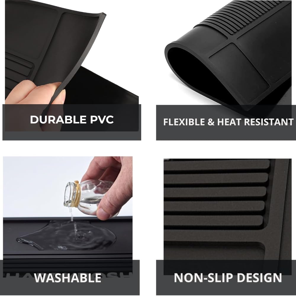 HAPPYPOSH Magnetic Barber Mats for Clippers, Large 4-Piece Modular Barber Station Organizer with 5 Strong Magnets, Non-Slip Magnetic Tool Mat for Professional Barber Shop & Salon Accessories