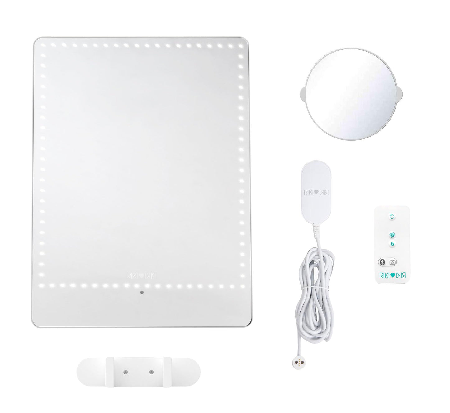 RIKI LOVES RIKI Pretty LED Makeup Mirror with Lights - Medium-Sized Lighted Makeup Mirror with 5X Magnifying Mirror, Smartphone Holder & Remote Control | Wall-Mountable, Bluetooth, & Selfie Function