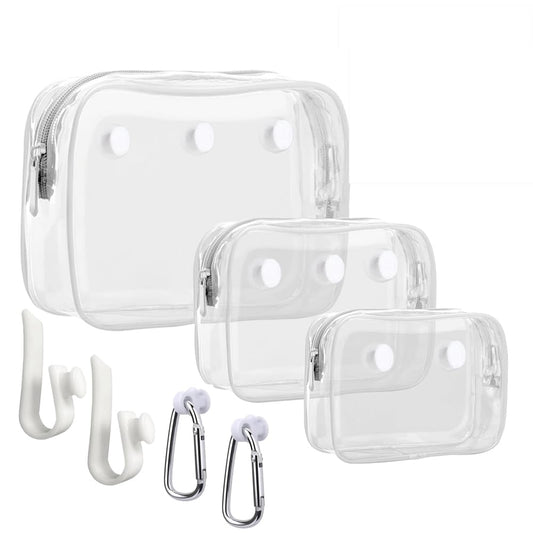 Everfunny 3 Pcs Clear Bogg Beach Tote Bag with 4 Pcs Insert Hooks Accessories for Bogg Bags Travel Makeup Clean Toiletry Brush Organizer Cosmetic Divider Storage Inner Pouch (White set of 3)