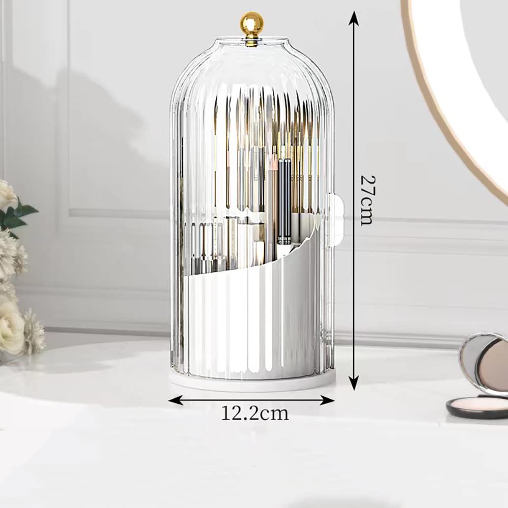 LZYLL Makeup Brush Holder Organizer with Lid-360° Rotating Luxury Cosmetic Organizer Makeup Organizer Lipstick Eyebrow Pencil Holder for Vanity Desktop Bathroom Countertop