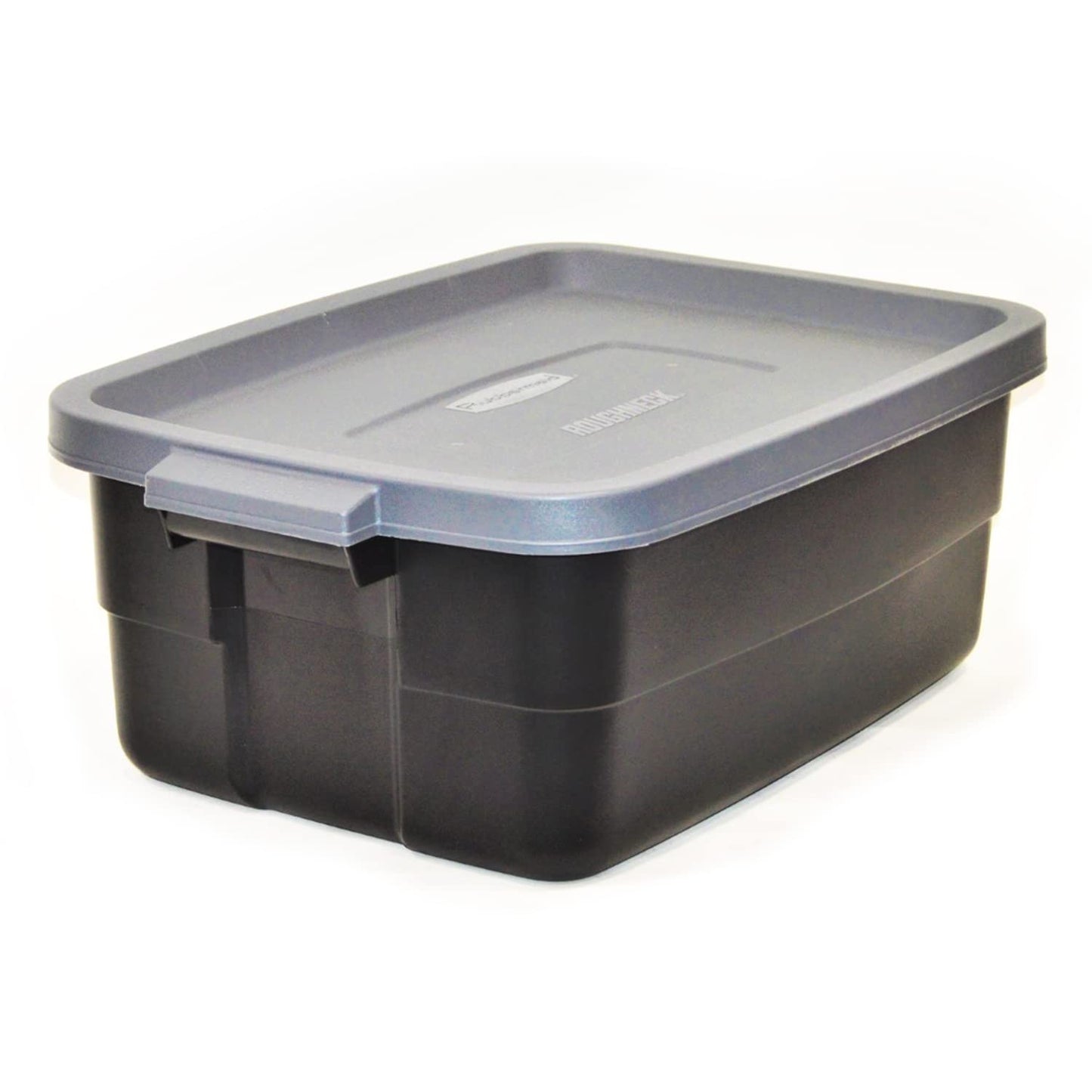 Rubbermaid 6-Pack Totes for Storage with Lids, Heavy Duty Plastic Storage Bins with Lids, Black Gray, 10 GAL - Stackable for Garage, Attic, Camping (10 GAL - 6 Pack Solid Black and Grey)