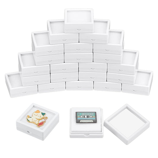BENECREAT 24Pcs White Gemstone Display Box, 2x2x0.8Inch Jewelry Box Container with Clear Top Lids for Gems, Festival Wedding Jewelry Packaging