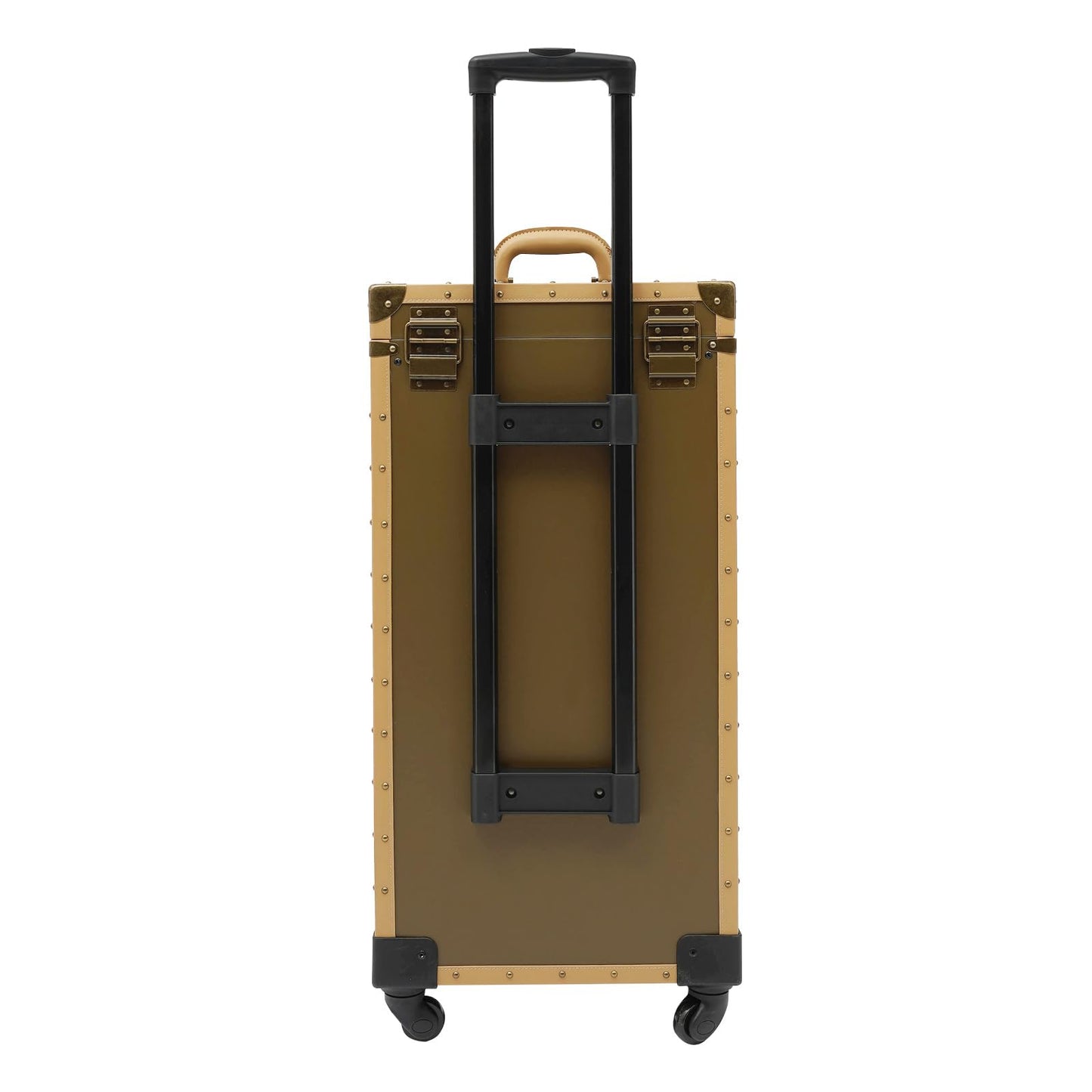 Rolling Makeup Train Case, 15" x 10" x 32" Lockable Hairdressing Trolley Makeup Case Organizer Professional Cosmetic Travel Case with Wheels, for Hairstylist Artist Salon (Gold, with 2 Lock)