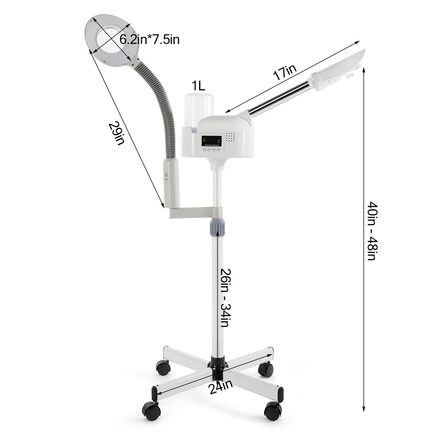 Professional Facial Steamer 2 in1 Steamer for Face 5X LED Magnifying Lamp Facial Steamer for Esthetician Beauty Face Equipment Use at Home or Salon（White）