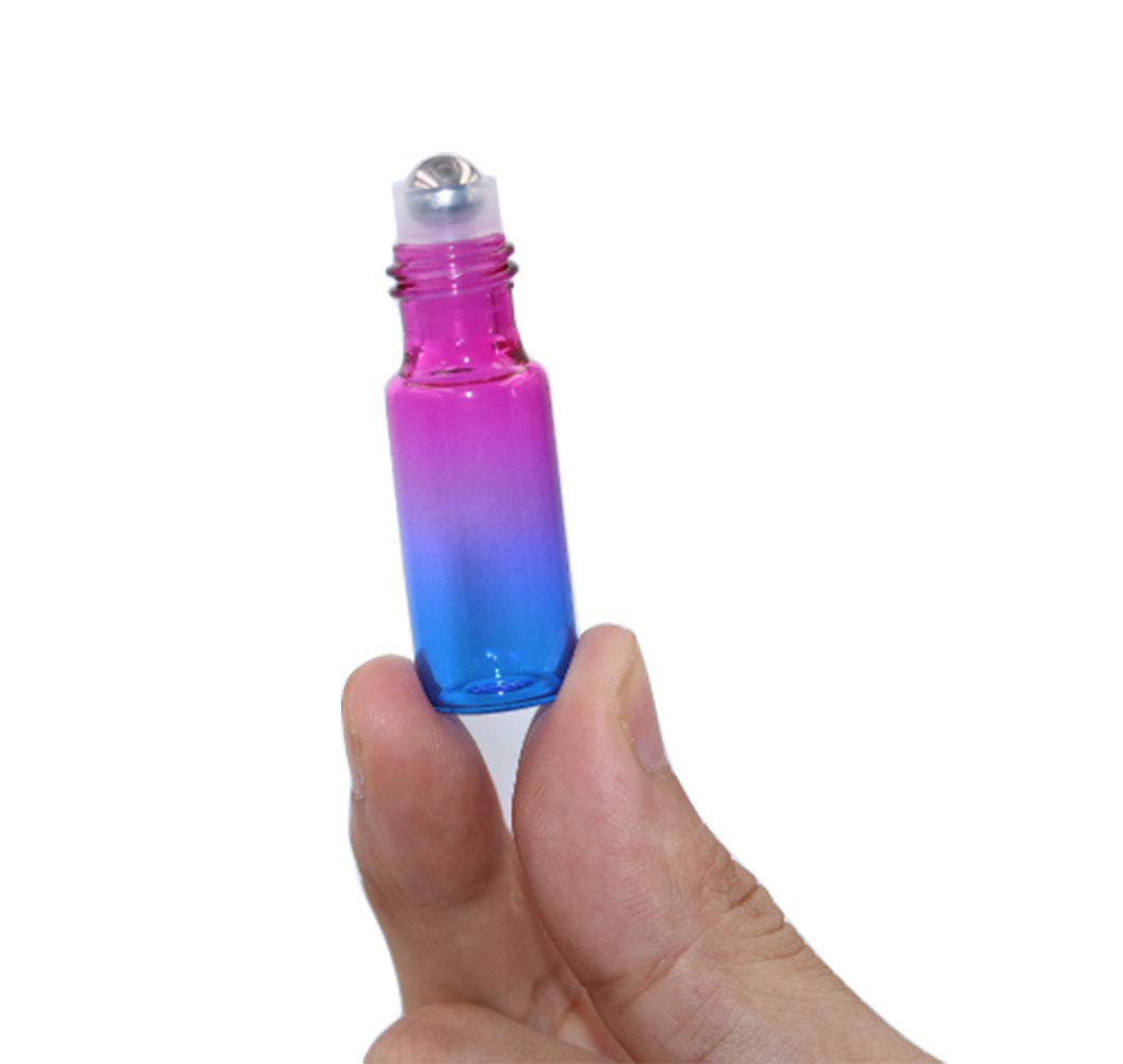 Pack of 35,5ml Rose-Blue Gradient Color Roller Bottles for Essential Oils, Glass Bottles With Stainless Steel Roller Ball For Sample Roll On, Travel DIY Cosmetic Container-Funnel Opener Pipette