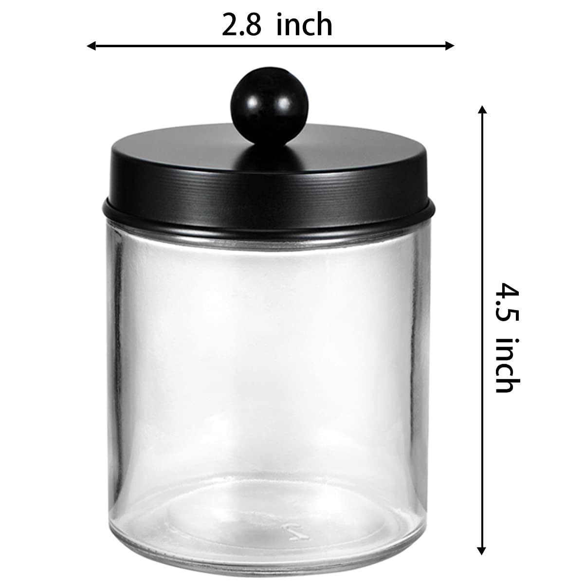Amolliar 4 Pack Glass Apothecary Jars Bathroom Vanity Storage Organizer Set-Qtip Dispenser Holder with Stainless Steel Lids &Cute Stickers-Countertop Canister for Qtips,Cotton Swabs,Makeup Sponges