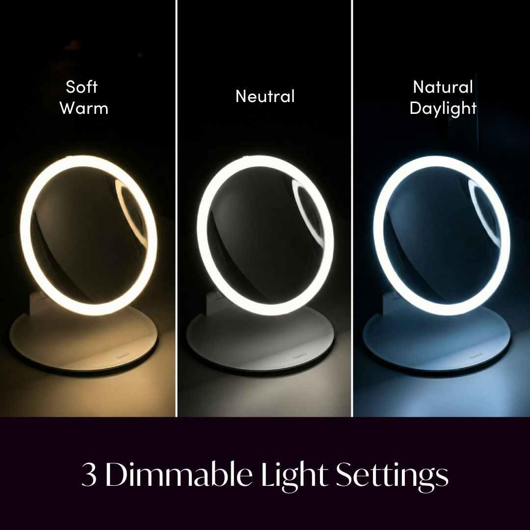 Fancii 10x Travel Magnifying Makeup Mirror with Lights, Rechargeable, Height Adjustable 8" Stand, 3 Dimmable Color Modes, Portable LED Vanity Mirror (Abigail)