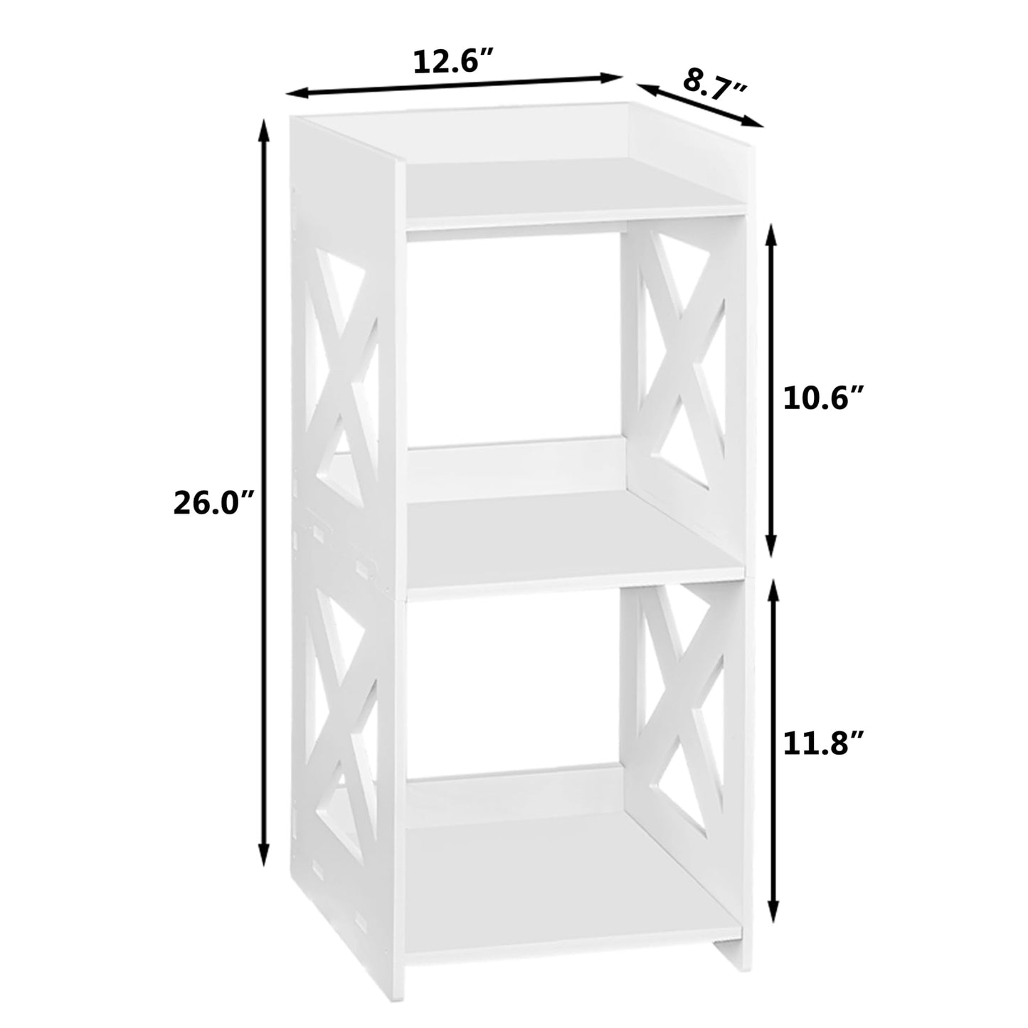 FONHAYE Small Bathroom Storage Corner Shelf, Waterproof PVC Narrow Floor Stand, Slim Gap Filler Organizer for Toilet Side, Laundry Room, Shower, Kitchen Spice Rack, White Restroom Holder (3-Tier)