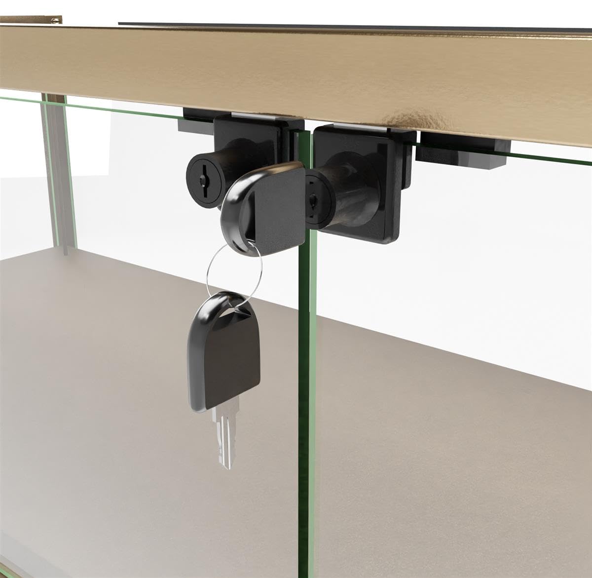 59" w Tempered Glass Display Case, LED Light Strip, Locking Door - Bronze