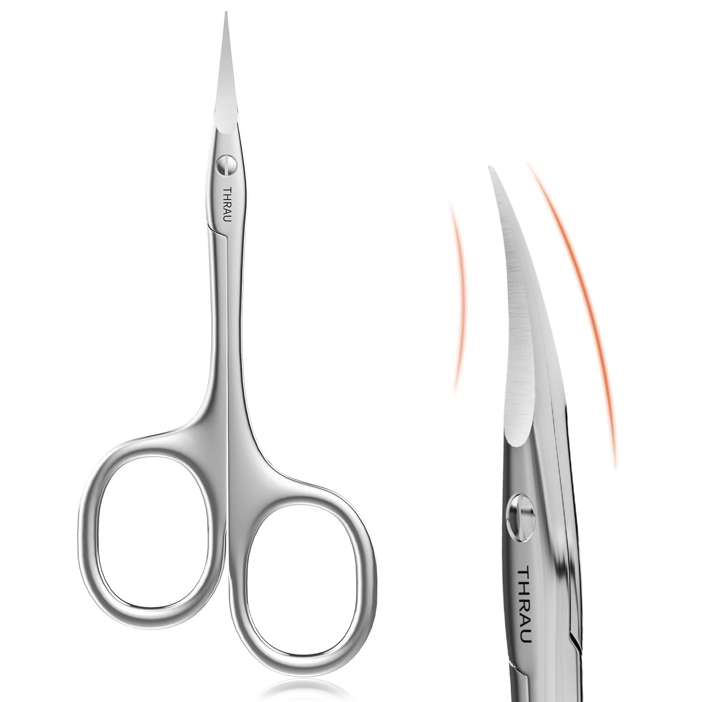 THRAU Right-Handed Cuticle Scissors – Surgical Grade Stainless Steel with Sharp Curved Tip for Cuticles, Nails, Eyebrows, Eyelashes, Nose Hair & Beard – Ideal for Manicure & Precise Grooming