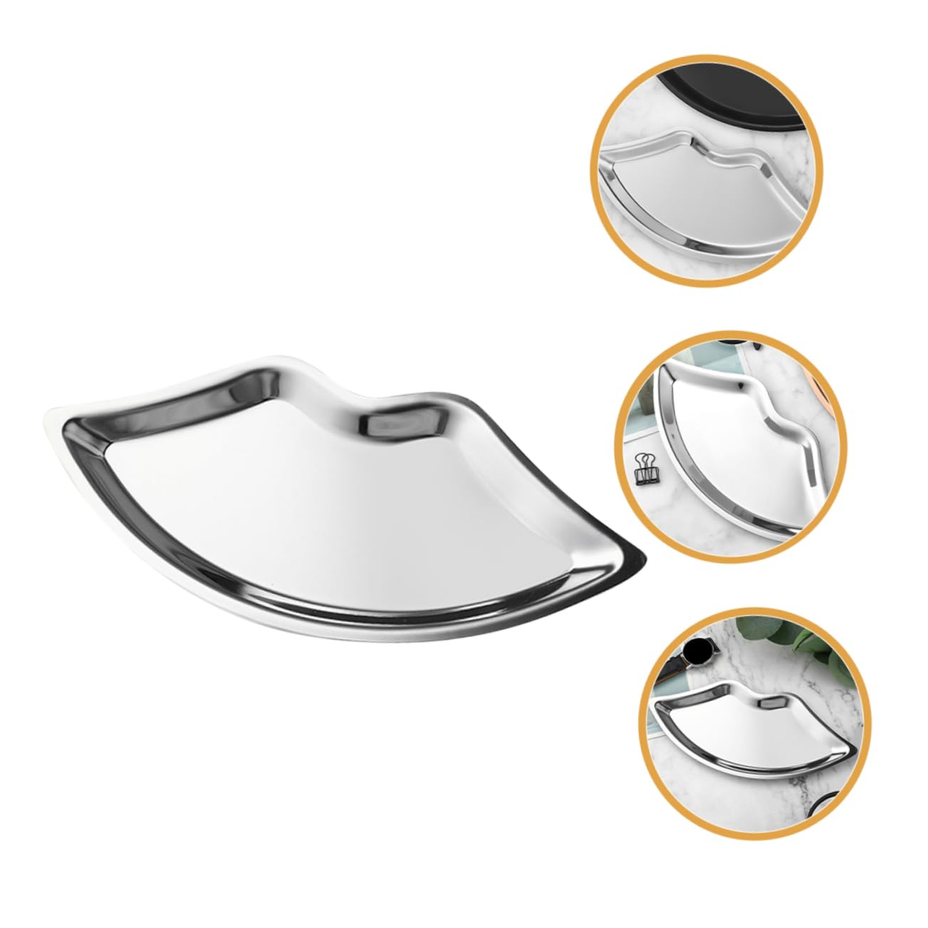 SOESFOUFU Stainless Steel Lip Shaped Jewelry Tray Elegant Metal Display Plate for Accessories Cosmetics and Jewelry Storage Silver