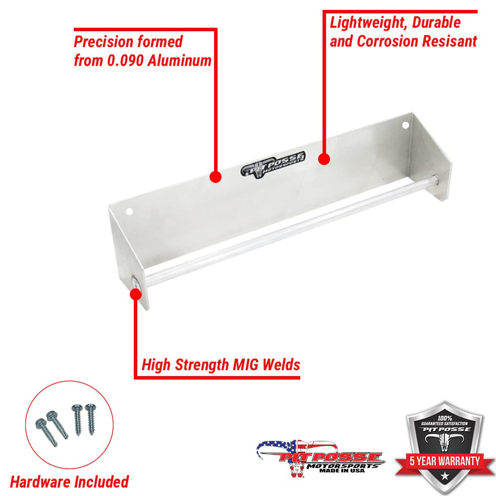Pit Posse 464 Tie Down Hanger Holder Aluminum Rack - Made in USA - Wall Mounted for Enclosed Race Trailer Garage Shop Storage Organizer- Holds Tie Downs, Ratchet Straps, Bungee Cords (Silver)