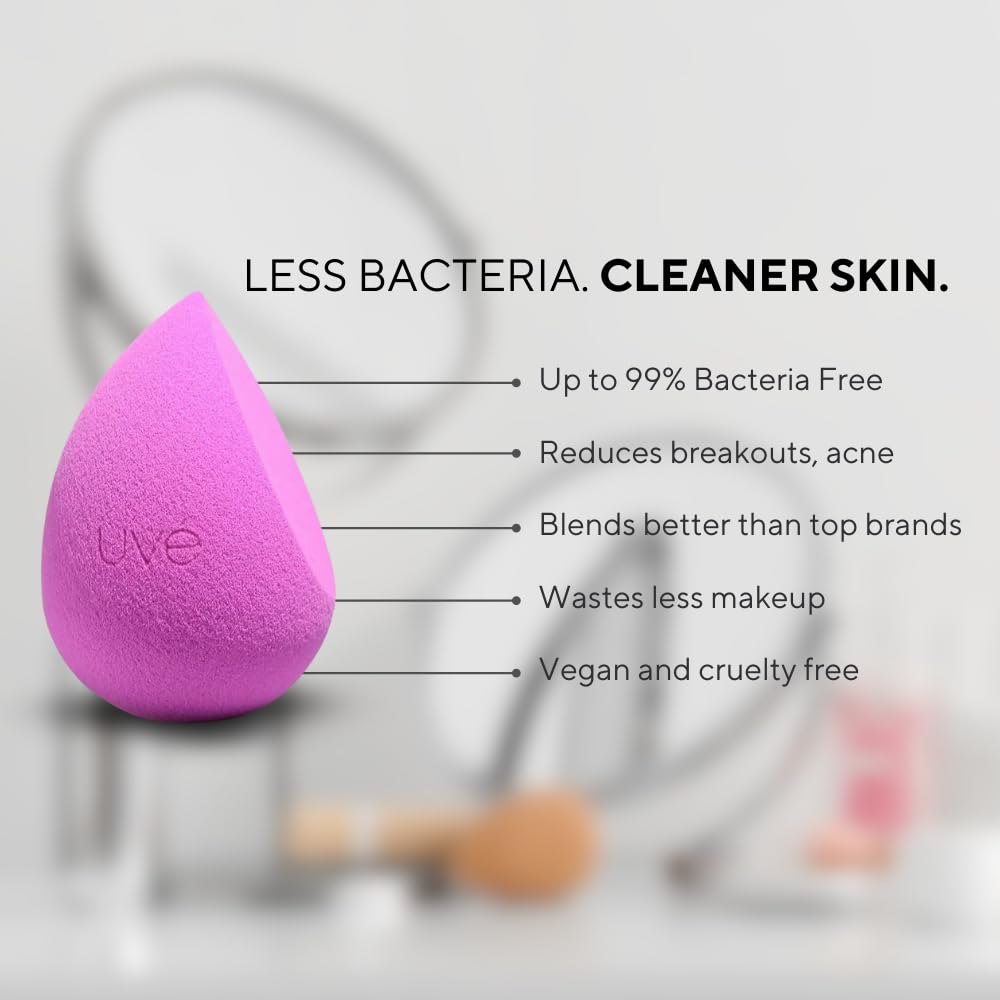 UVé Beauty Sponge Makeup Blender 3 Pack - Violet Makeup Sponges for Blending Foundations, Powders & Creams - Concealer Applicator Offers Full Coverage Vegan & Cruelty-Free Stays Clean Longer