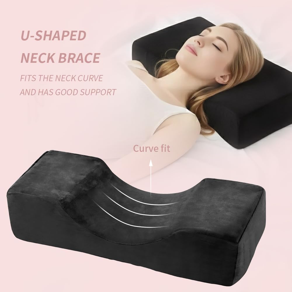 Beauty Salon Lash Grafting Pillow,Eyelash Extension Neck Pillow,Memory Foam Neck Contour Pillow for Sleeping Support-Black