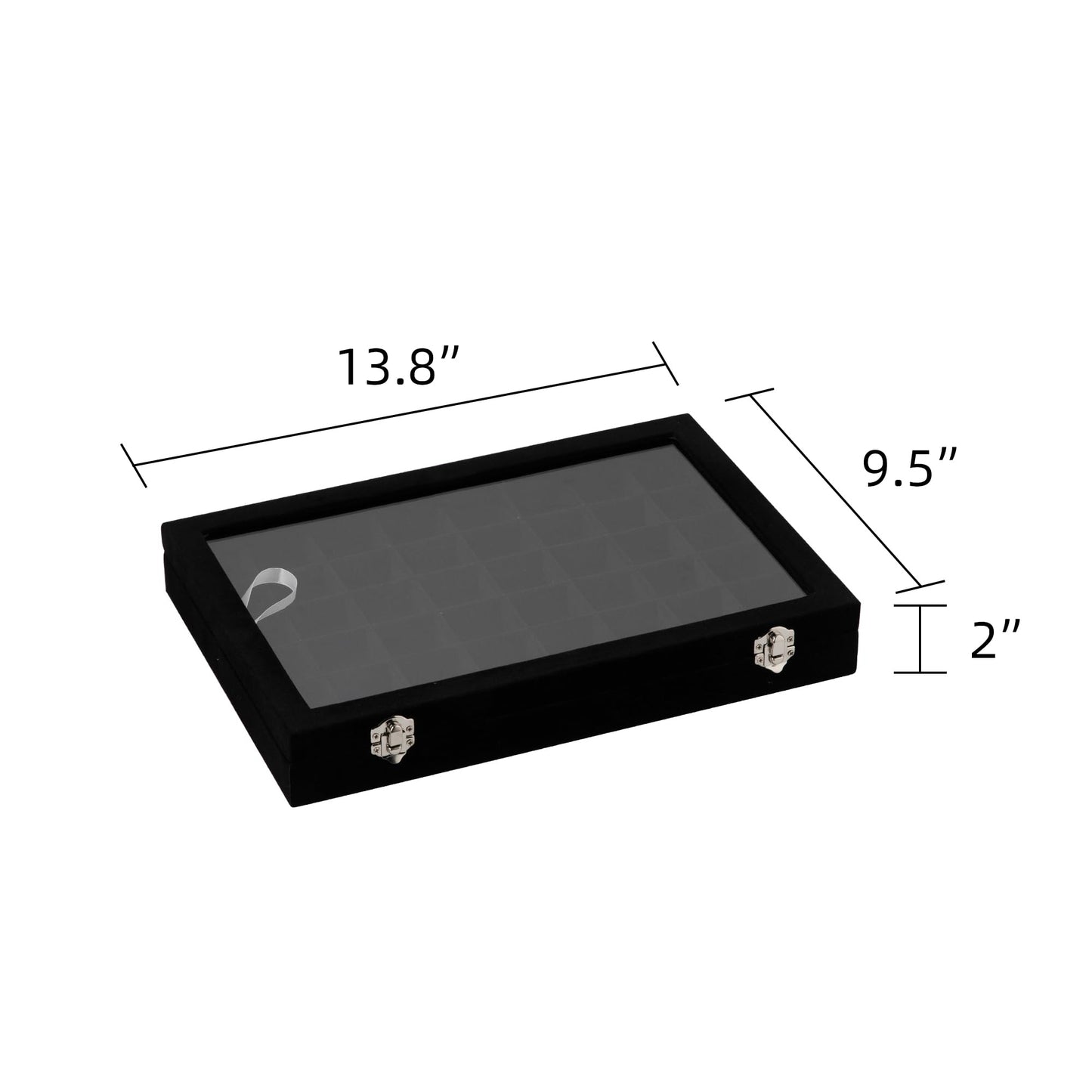 Frebeauty 48 Grid Jewelry Tray,Adjustable Earring Holder Organizer with Glass Lid,Velvet Drawer Jewelry Organizer for Rings,Studs,13.8 x 9.5 x 2 Inches Jewelry Display Box,Gift for Women(Black)
