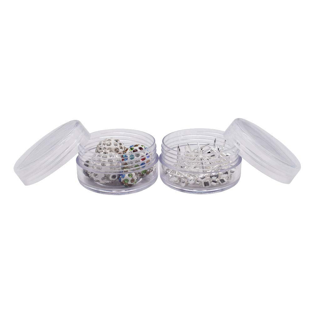 Healthcom 50 Pieces 10 Gram 10ml Empty Plastic Cosmetic Containers Clear Round Sample Pot Jar Screw Cap Lid for Nail Powder Lip Balm Eyeshadow Cream Lotions-BPA Free Travel Makeup Samples Storage