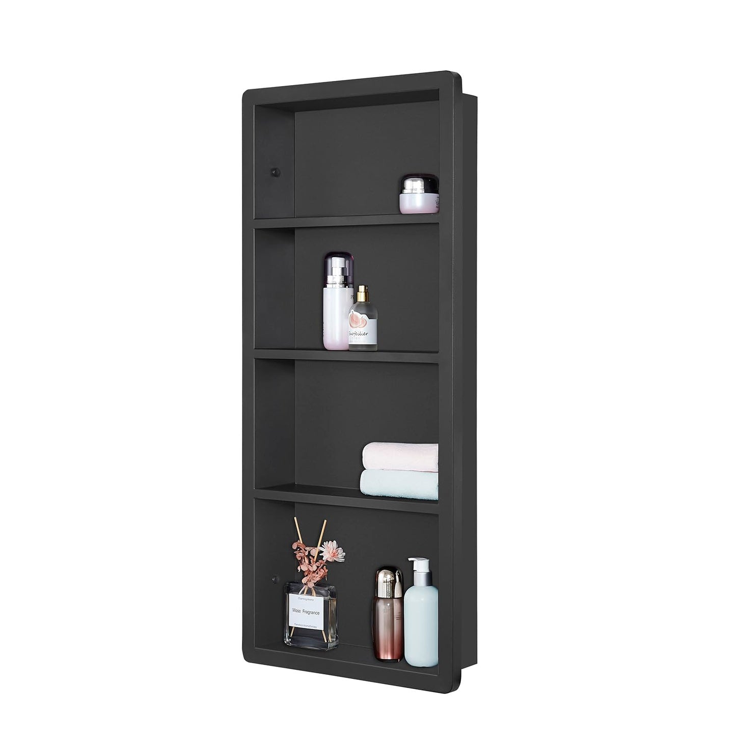 IDYLLOR Recessed Medicine Cabinet, 304 Stainless Steel Wall Niche Shower Shelf for Bathroom, Waterproof Rustproof Storage Organizer, 14" x 34", Matte Black (No Mirror)