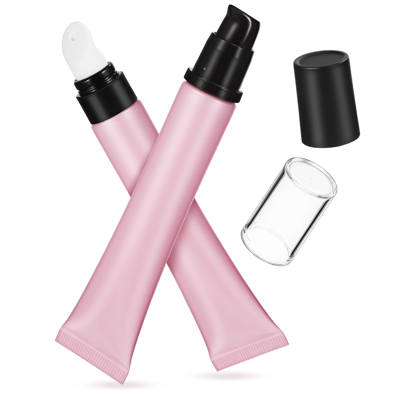Didiseaon 2Pcs Empty Soft Squeeze Tubes, 20g Essential Oil Roller Ball Tube with Ceramic Cover & Pump Head for Lip Gloss