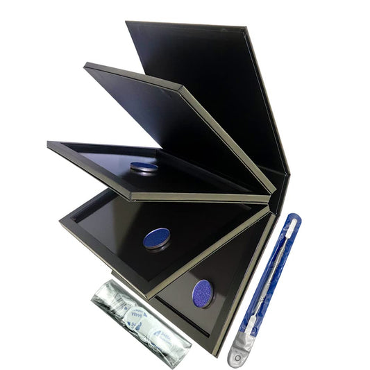 SZDYM Strong 4 Layers Empty Magnetic Palette Book Palette+1pcs Makeup Depotting Spatula+50pcs Round Metal Stickers+50pcs Square Metal Stickers