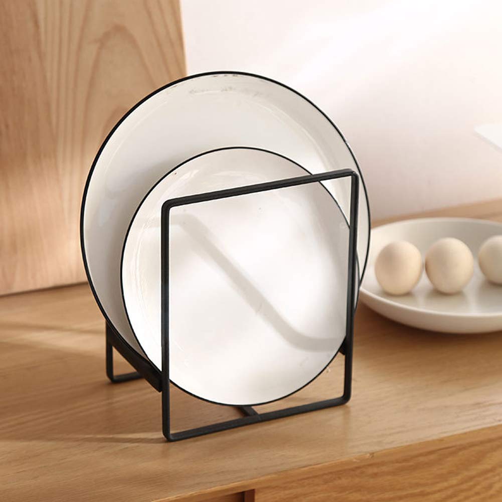 MINGFANITY 2PCS Plate Holders Organizer, Metal Dish Storage Dying Display Rack for Cabinet, Counter and Cupboard - Black